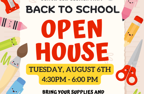 School supplies on border with Open House info inside