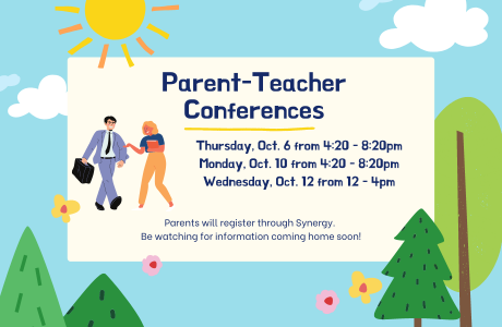 two adults talking with PT Conf. info