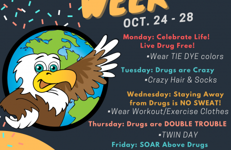 Mascot Eagle with Red Ribbon Week Spirit Days