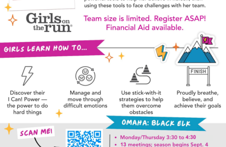 Flyer of girls running with contact information to sign up