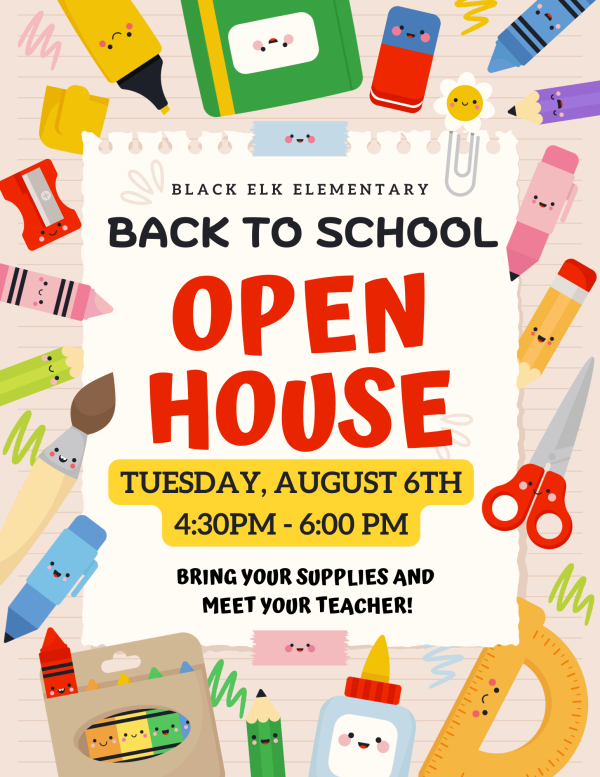 School supplies on border with Open House info inside