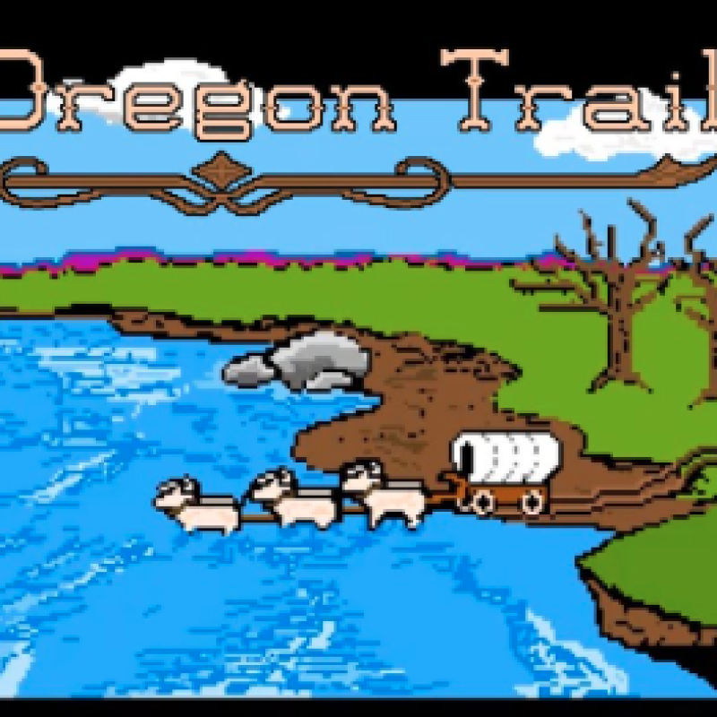 old Oregon Trail image with river to forge