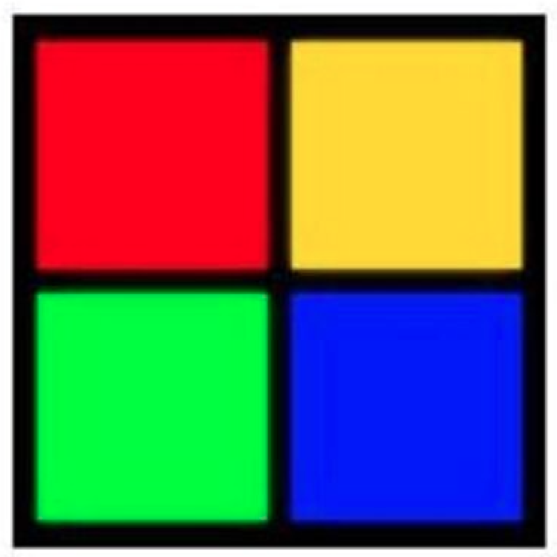 4 squares in red, yellow, green and blue